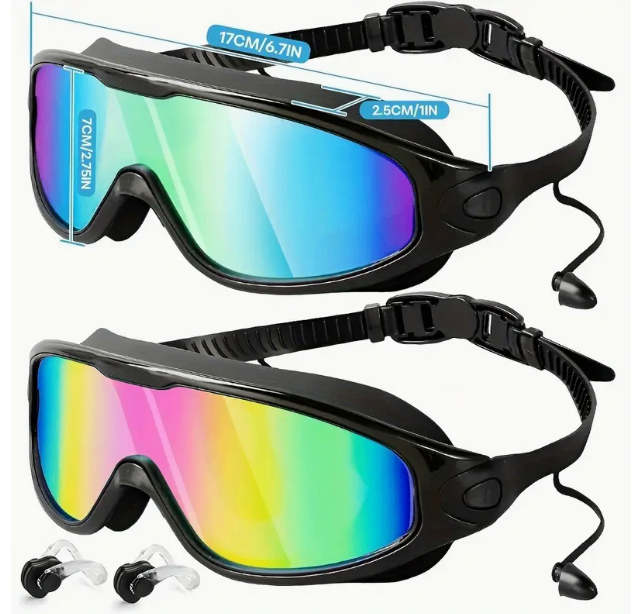 New large frame swimming goggles for adults HD anti-fog electroplating swimming goggles image