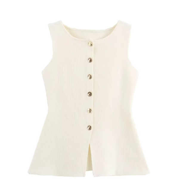 Fashionable and simple gold single-breasted knitted vest top