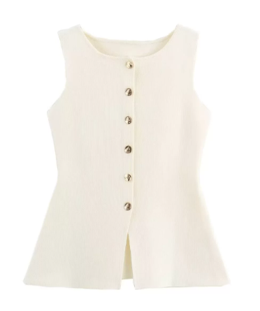 Fashionable and simple gold single-breasted knitted vest top image