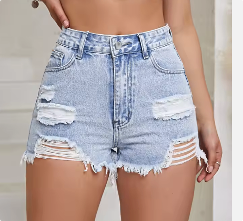 Ripped Cropped Raw Edge Denim Shorts image