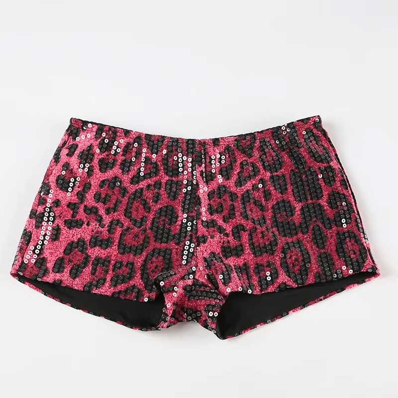 Leopard print sequins high waist tight hot girl sexy shorts for women image