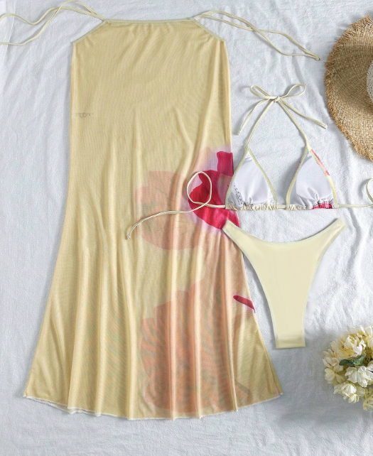 Triangle cup sexy quick-drying blouse long skirt bikini three-piece swimsuit women