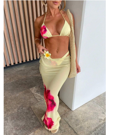 Triangle cup sexy quick-drying blouse long skirt bikini three-piece swimsuit women