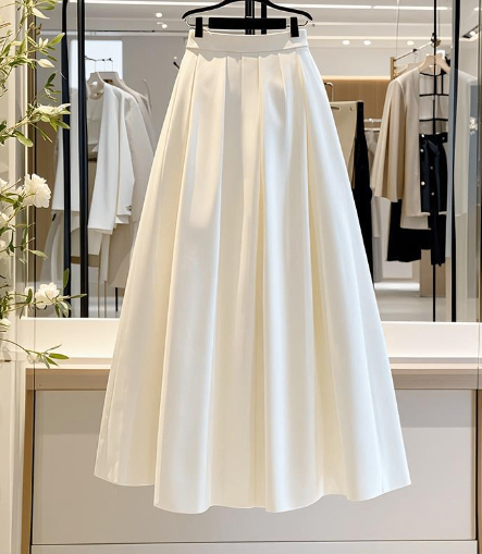 Women's mid-length high waist A-line skirt image