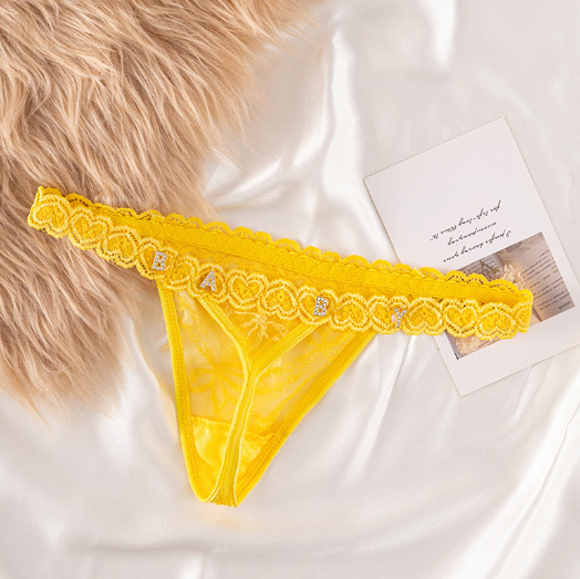 Rhinestone Lettering Transparent Thong
