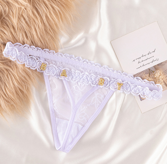 Rhinestone Lettering Transparent Thong