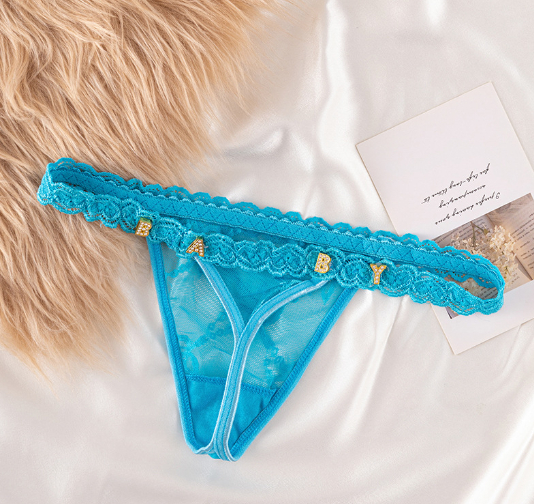 Rhinestone Lettering Transparent Thong