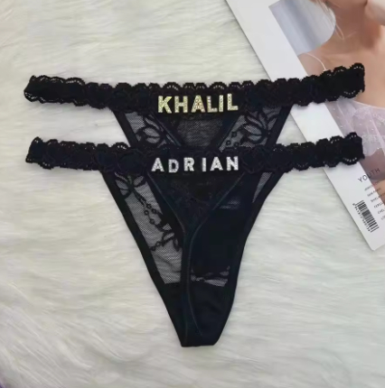 Rhinestone Lettering Transparent Thong