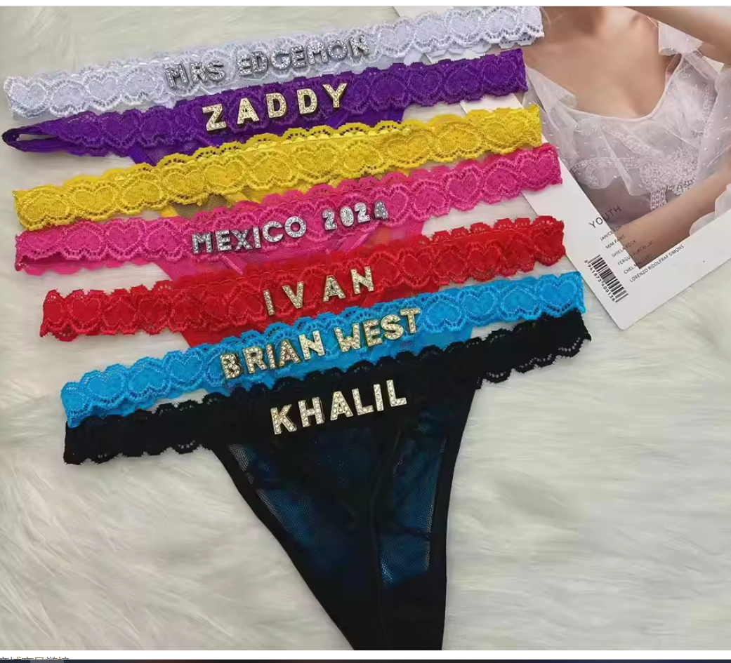 Rhinestone Lettering Transparent Thong