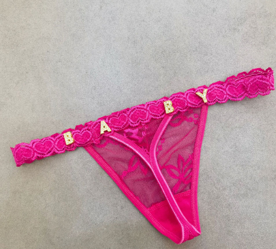 Rhinestone Lettering Transparent Thong