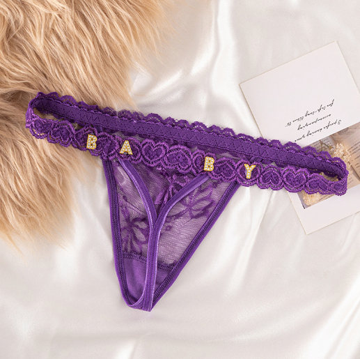 Rhinestone Lettering Transparent Thong