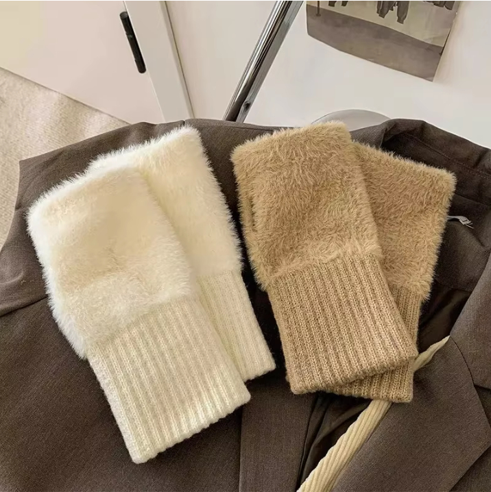 Soft Winter Half Finger Gloves Women Warm
