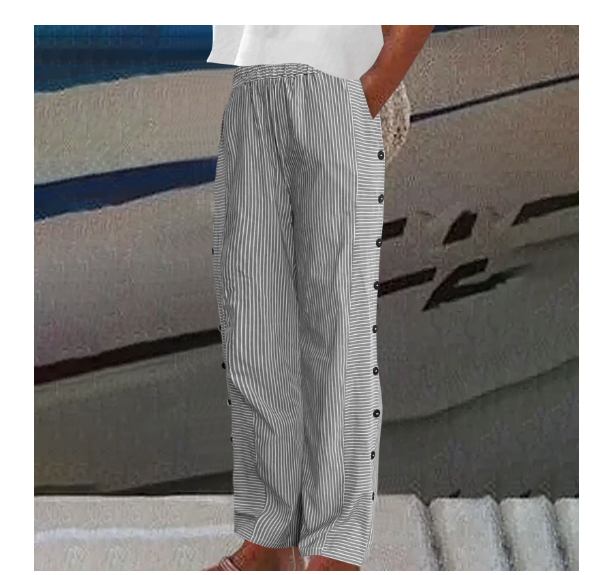 Sera™ - Striped Button-Accent Pants