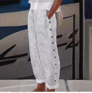 Sera™ - Striped Button-Accent Pants