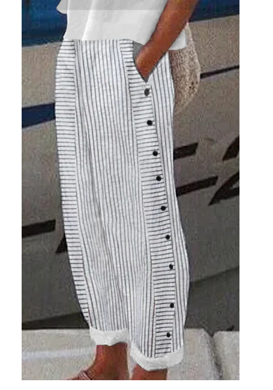 Sera™ - Striped Button-Accent Pants