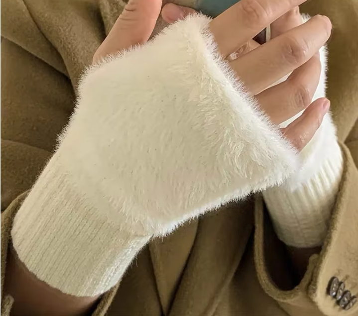 Soft Winter Half Finger Gloves Women Warm