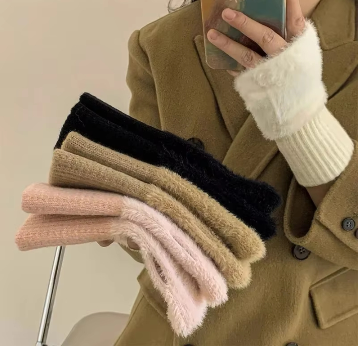 Soft Winter Half Finger Gloves Women Warm