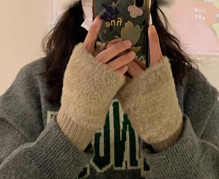 Soft Winter Half Finger Gloves Women Warm