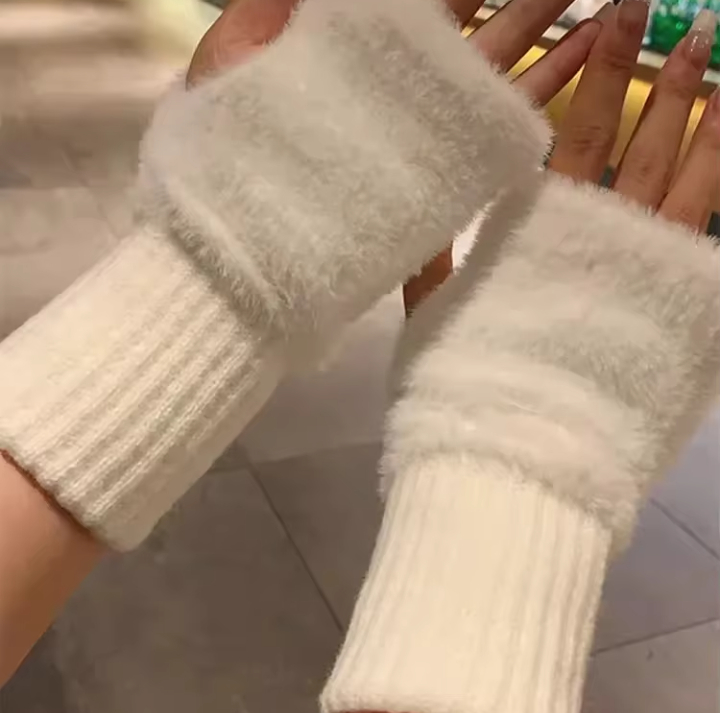 Soft Winter Half Finger Gloves Women Warm