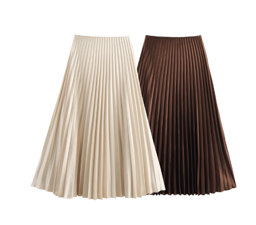 New spring and summer European and American style women's fashion temperament solid color versatile mid-waist skirt image