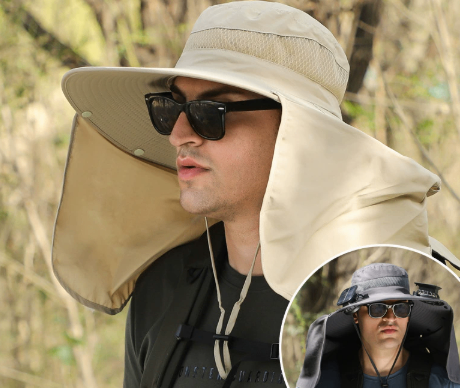 Dayan Sunscreen Sun Hat Outdoor Sunshade Big Shawl Neck Protection Hat Large Wind Power Rechargeable Solar Dual Fan Hat image