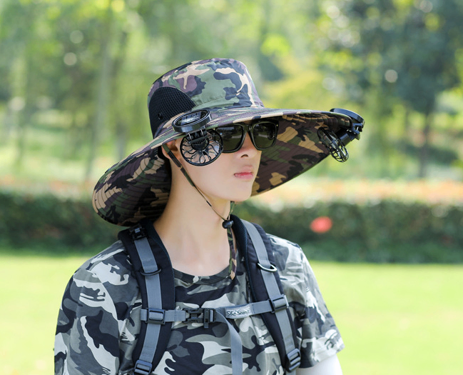 Solar fan hat men's summer outdoor sun hat steel wire shaped fisherman hat casual sun hat image