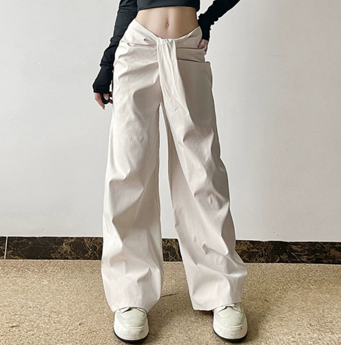 Elegant style with irregular cross waisted features, loose and slimming wide leg pants, autumn and winter temperament, hanging casual pants