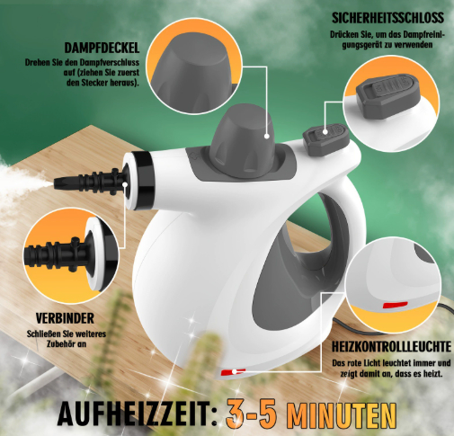 Powerful Handheld Steam Cleaner with 12 Accessories Home