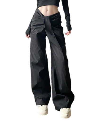 Elegant style with irregular cross waisted features, loose and slimming wide leg pants, autumn and winter temperament, hanging casual pants