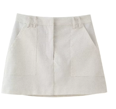 European and American style women's fashion round neck buckle decoration cotton and linen vest top half skirt short skirt image