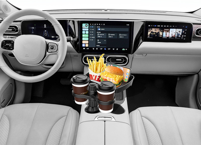 Dual Cup Holder Expander Adjustable for 360°Rotating Multifunctional Car Seat Cup Holder Snack Tray Drink Holder