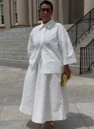 2025 Spring/Summer Personalized Collar Long Sleeve Shirt Half Skirt Set with Texture