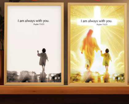 Lights, picture frames, crosses, redemption angels, and night lights decorated with simple study illuminated paintings