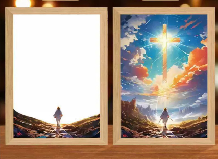 Lights, picture frames, crosses, redemption angels, and night lights decorated with simple study illuminated paintings