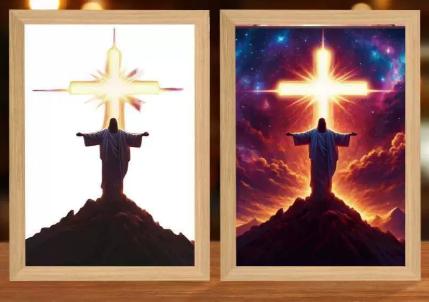 Lights, picture frames, crosses, redemption angels, and night lights decorated with simple study illuminated paintings