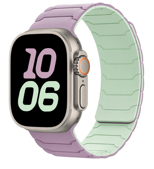 Two tone integrated silicone magnetic apple strap