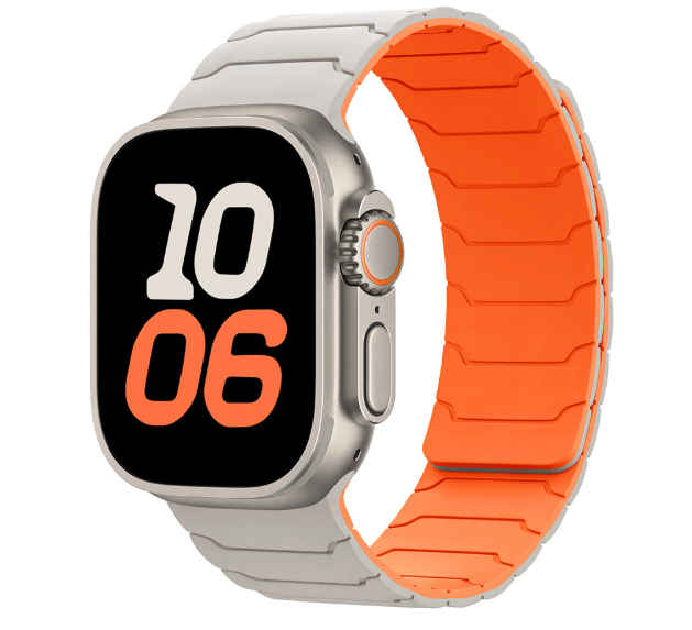 Two tone integrated silicone magnetic apple strap