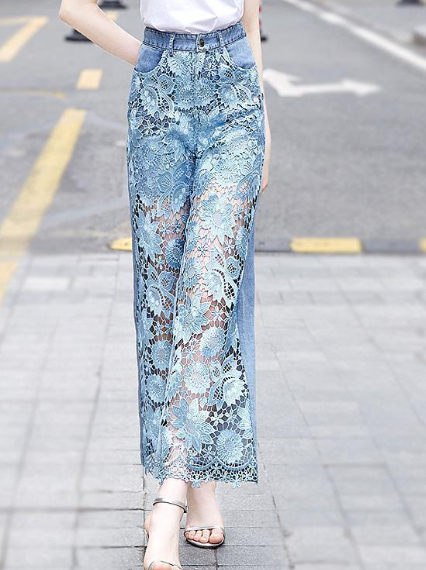 Lace-embroidered niche jeans