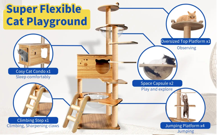 New bold column large platform integrated space capsule high observation tower multi-layer platform Maine cat climbing frame big cat dedicated