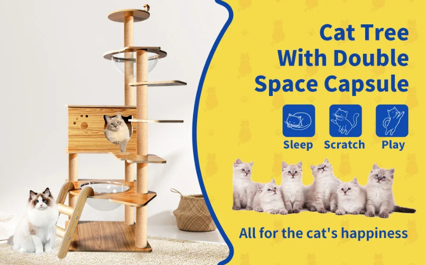 New bold column large platform integrated space capsule high observation tower multi-layer platform Maine cat climbing frame big cat dedicated