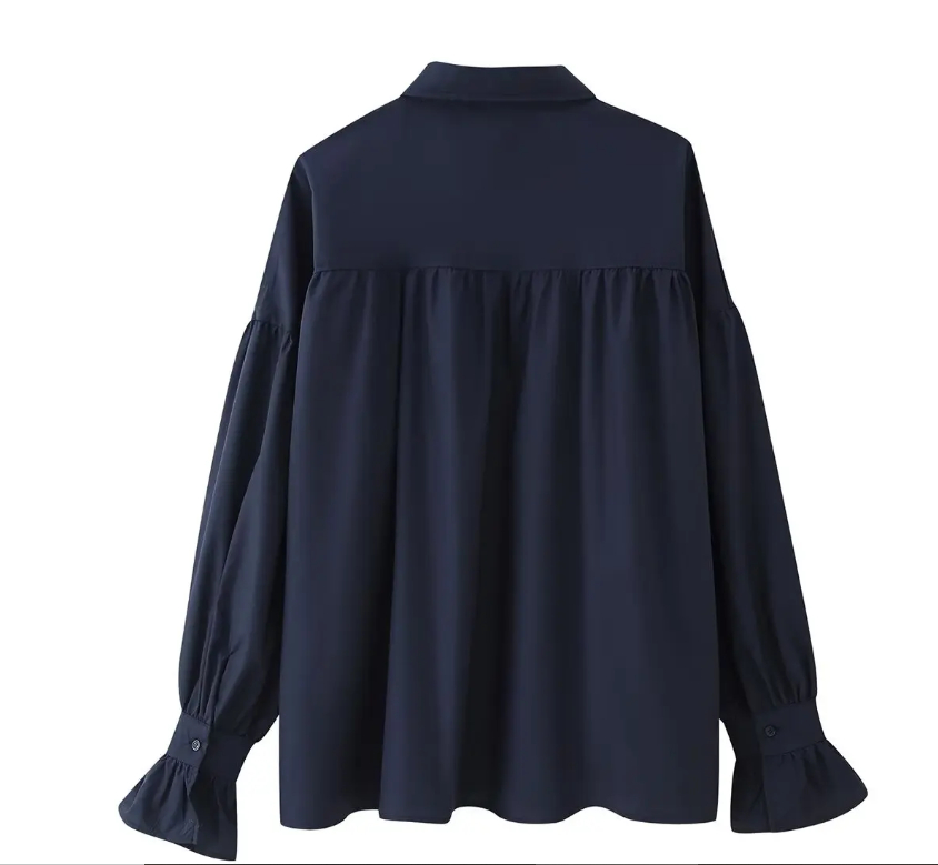 Fashion poplin two-tone dropped shoulder lantern long sleeve loose single-breasted shirt