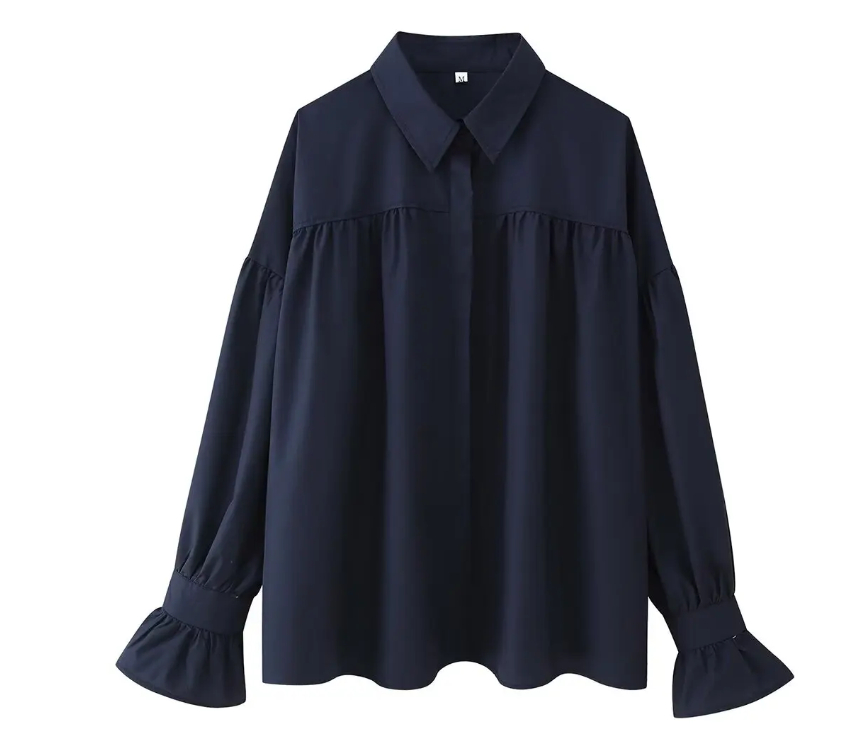 Fashion poplin two-tone dropped shoulder lantern long sleeve loose single-breasted shirt