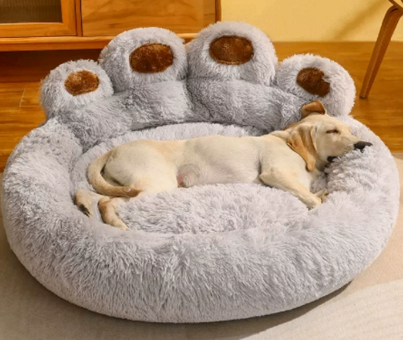Dog Bed Cat Mat Round Large Pet House Long Plush Deep Sleeping Warm Bear Paw Shape Super Soft Cushion Calm Beds High Quality image