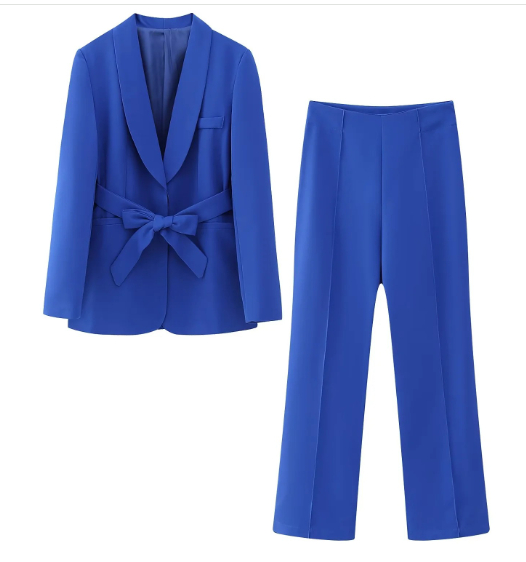 Wolff 2-teiliger Damenanzug | Eleganter Blazer mit Gürtel und passender Hose