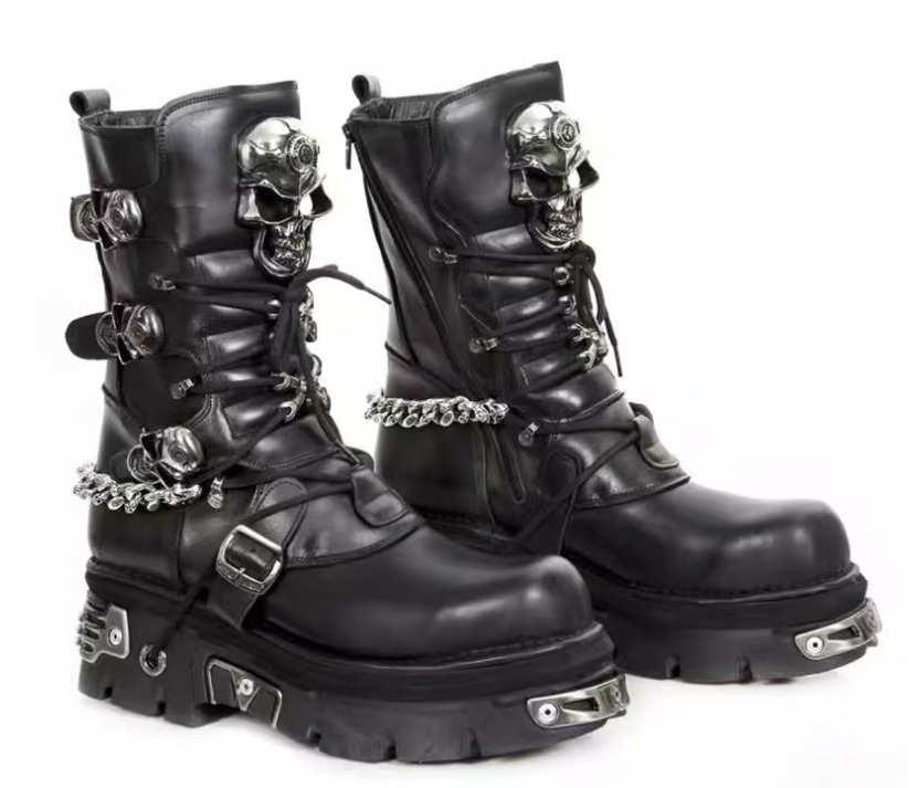 Punk Metallic Western Combat Boots Plus48
