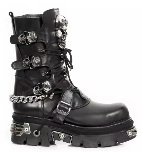 Punk Metallic Western Combat Boots Plus48