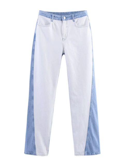 Straight leg spliced jeans image