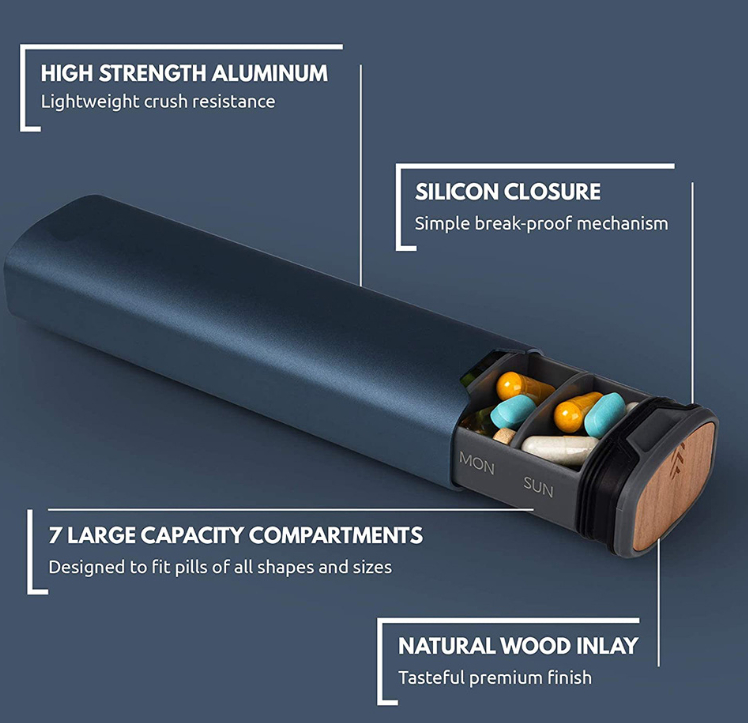 Aluminum alloy seven day medicine box travel classification large capacity portable