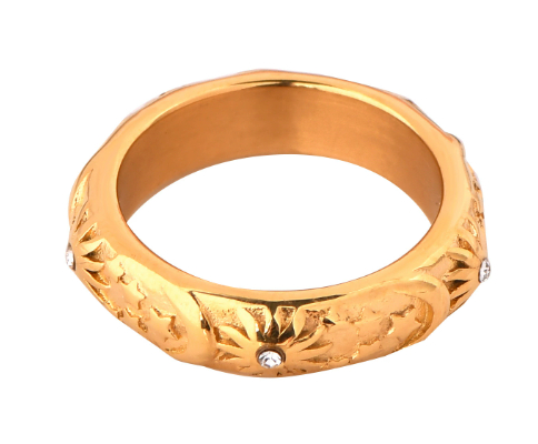 Embossed Sun Moon Ring