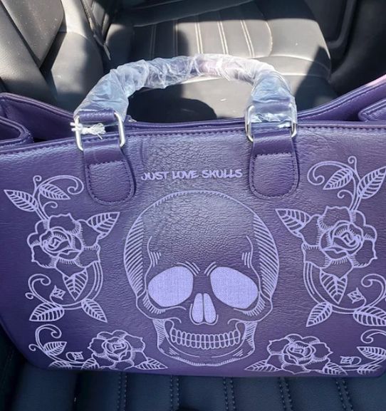JUST LOVE SKULLS EMBROIDERED HANDBAG